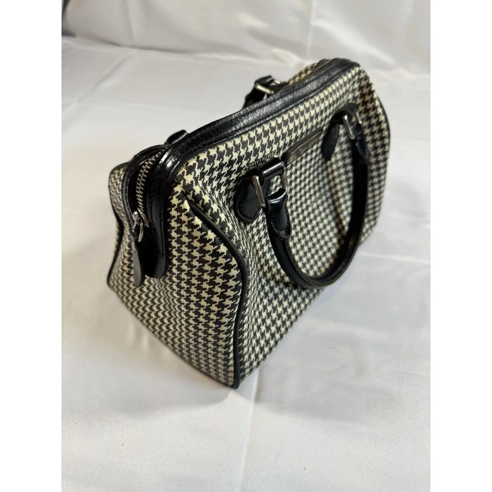 Vintage Ralph Lauren Black White Houndstooth Coated Canvas/Leather Boston Bag